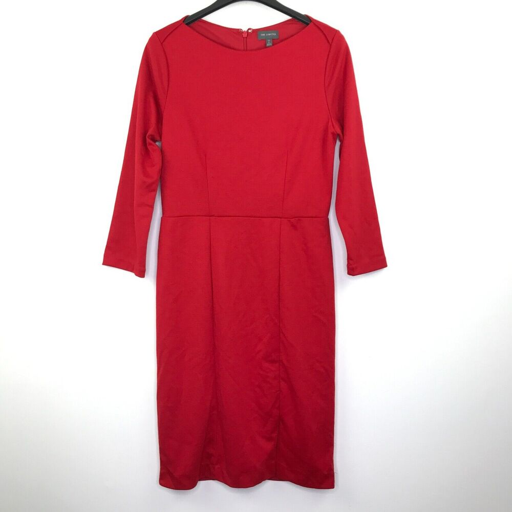 The Limited Women's 6 Tall Dress Red Solid Boat Neck Long Sleeve Sheath BK25